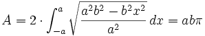 A=2\cdot \int_{-a}^{a}\sqrt{\frac{a^2 b^2 - b^2 x^2}{a^2}}\, dx = a b \pi
