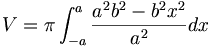 V = \pi \int_{-a}^{a} \frac{ a^2 b^2 - b^2 x^2 }{a^2} dx