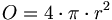 O = 4 \cdot \pi \cdot r^2