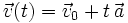 \vec{v}(t) = \vec{v}_0 + t\,\vec{a}