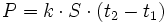 P = k \cdot S \cdot (t_2 - t_1)